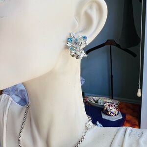Unique Vintage Silver and Blue Clip on Earrings